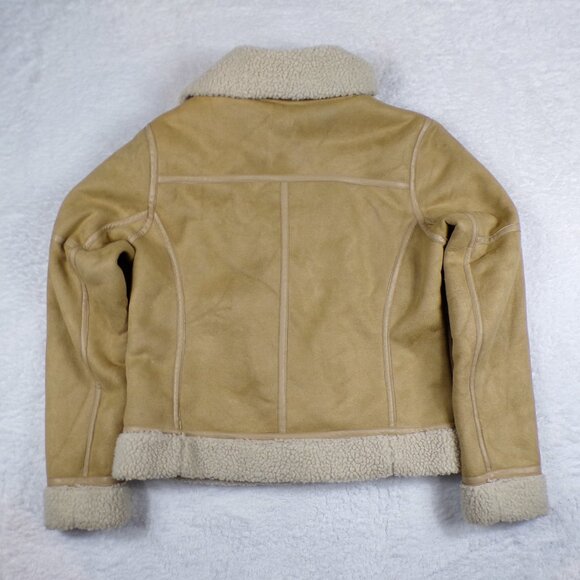 West of Melrose Full Zip Tan Shearling Jacket with Belt Faux Suede Size XS - Picture 6 of 12